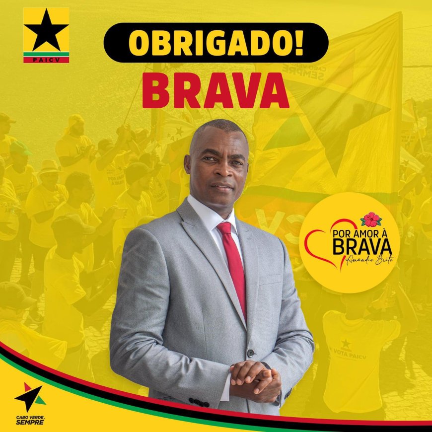 Amandio Brito, President-Elect of the Brava City Council, congratulates Lucy Barbosa on her victory in the Boavista ultramarathon